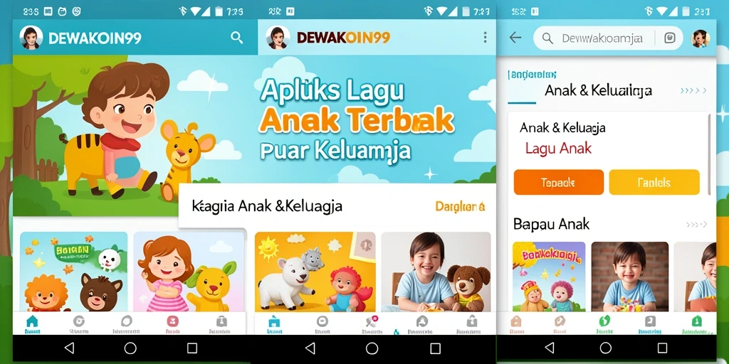 Antarmuka aplikasi DEWAKOIN99 yang ceria dan penuh warna untuk anak-anak.