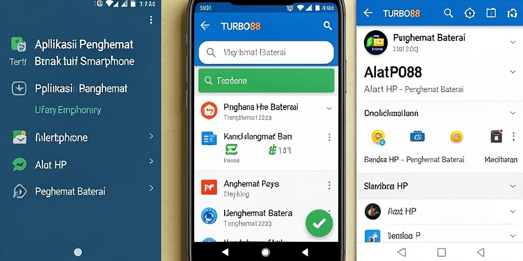 Tampilan antarmuka aplikasi TURBO88 dengan fitur penghemat baterai.